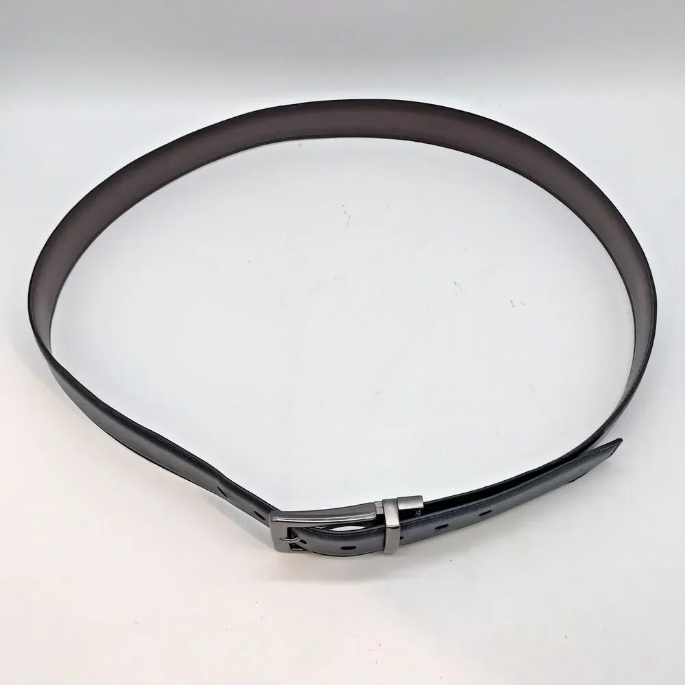 Dockers Black Synthetic Leather Belt Men's 42-44 Nickel Metal Loop Buckle Belt